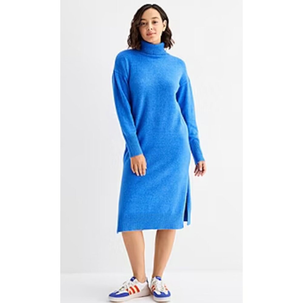 STYLUS Paradise Blue Long Sleeve Turtleneck Midi-Length Sweater Dress NWT Large